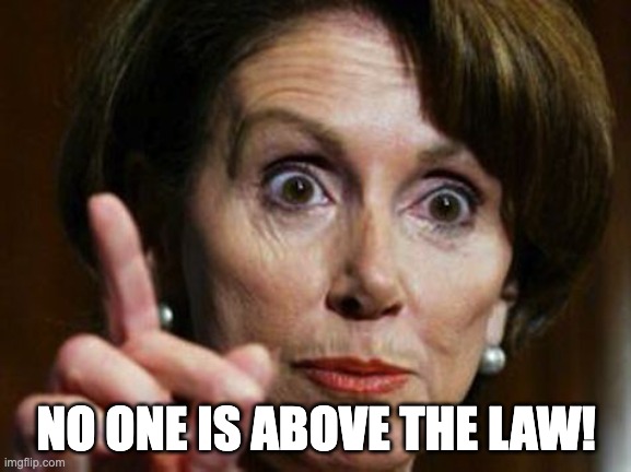 Nancy Pelosi No Spending Problem | NO ONE IS ABOVE THE LAW! | image tagged in nancy pelosi no spending problem | made w/ Imgflip meme maker