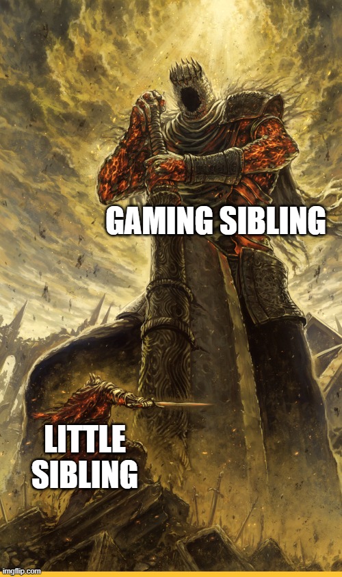 Family | GAMING SIBLING; LITTLE SIBLING | image tagged in fantasy painting,family | made w/ Imgflip meme maker