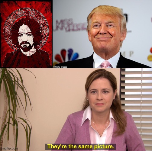image tagged in charles manson,donald trump approves,memes,they're the same picture | made w/ Imgflip meme maker