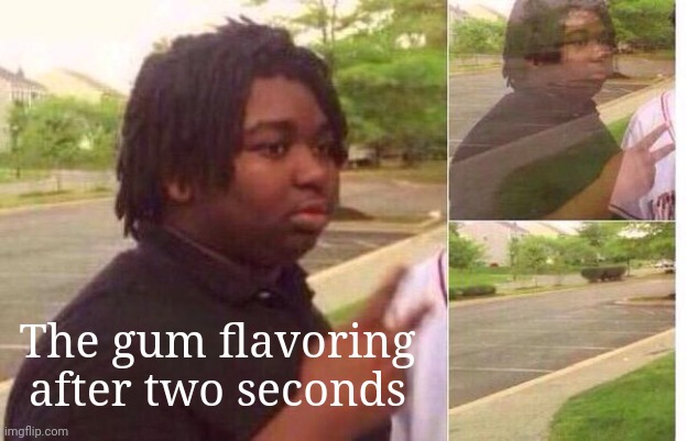 Juicy Fruit especially | The gum flavoring after two seconds | image tagged in fading away,gum | made w/ Imgflip meme maker