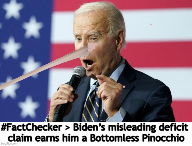 Joe claims credit for $1.7 Trillion in "deficit reduction" & lies even when he doesn't 'know he is lying'... | image tagged in politics,joe biden,lying,deficit reduction,pinnochio,lies | made w/ Imgflip meme maker