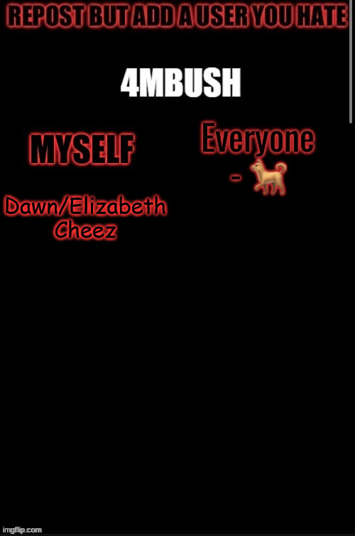 Dawn/Elizabeth
Cheez | made w/ Imgflip meme maker