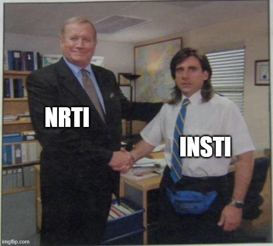 the office handshake | NRTI; INSTI | image tagged in the office handshake | made w/ Imgflip meme maker