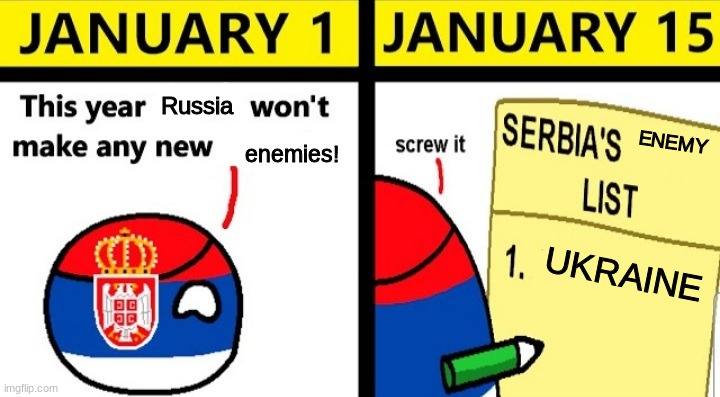 Serbia's list | Russia; ENEMY; enemies! UKRAINE | image tagged in serbia's list | made w/ Imgflip meme maker