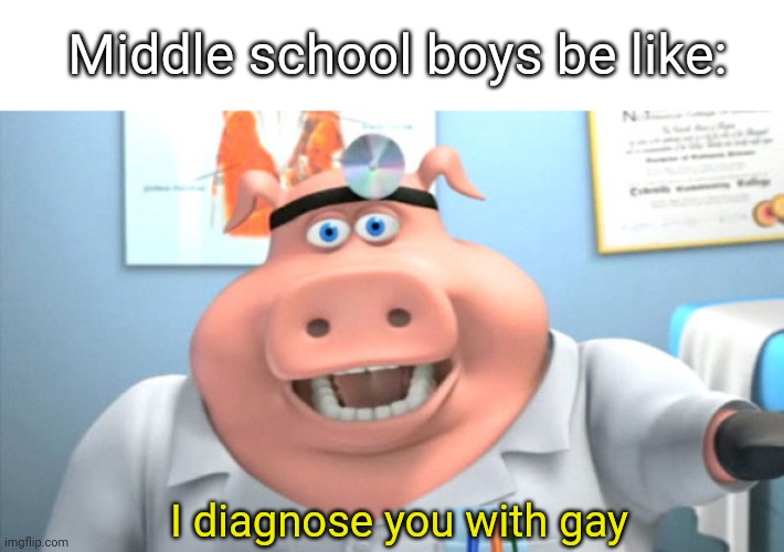 I Diagnose You With Dead | Middle school boys be like:; I diagnose you with gay | image tagged in i diagnose you with dead | made w/ Imgflip meme maker