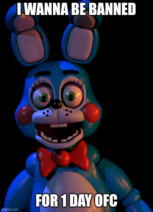 Friday night funking | I WANNA BE BANNED; FOR 1 DAY OFC | image tagged in toy bonnie fnaf | made w/ Imgflip meme maker