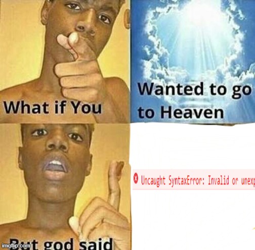 dfgshjkfjhga | image tagged in what if you wanted to go to heaven,memes,programming | made w/ Imgflip meme maker