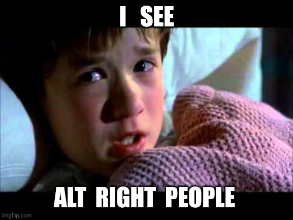 I see dead people | I   SEE ALT  RIGHT  PEOPLE | image tagged in i see dead people | made w/ Imgflip meme maker