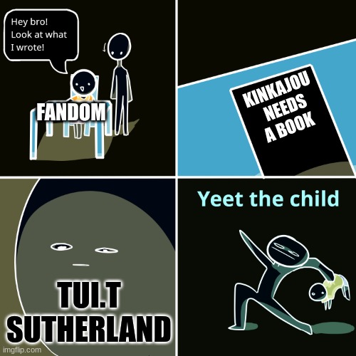 Yeet the child | KINKAJOU  NEEDS A BOOK; FANDOM; TUI.T SUTHERLAND | image tagged in yeet the child | made w/ Imgflip meme maker