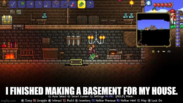 I FINISHED MAKING A BASEMENT FOR MY HOUSE. | image tagged in terraria,gaming,nintendo switch,screenshot | made w/ Imgflip meme maker