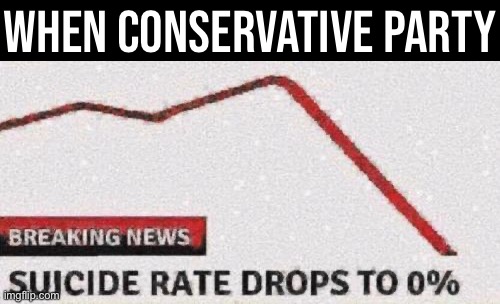 Suicide rates drop | WHEN CONSERVATIVE PARTY | image tagged in suicide rates drop | made w/ Imgflip meme maker