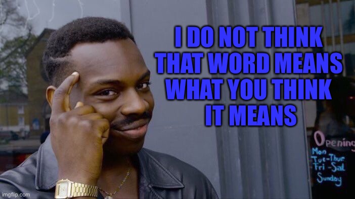 i do not think that word means… | I DO NOT THINK 
THAT WORD MEANS 
WHAT YOU THINK 
IT MEANS | image tagged in memes,roll safe think about it | made w/ Imgflip meme maker