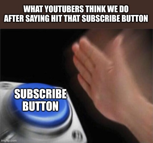 Blank Nut Button Meme | WHAT YOUTUBERS THINK WE DO AFTER SAYING HIT THAT SUBSCRIBE BUTTON SUBSCRIBE BUTTON | image tagged in memes,blank nut button | made w/ Imgflip meme maker