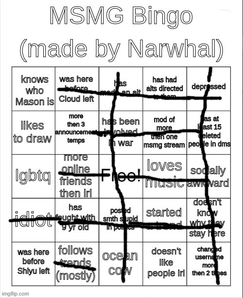 msmg bingo | image tagged in msmg bingo | made w/ Imgflip meme maker