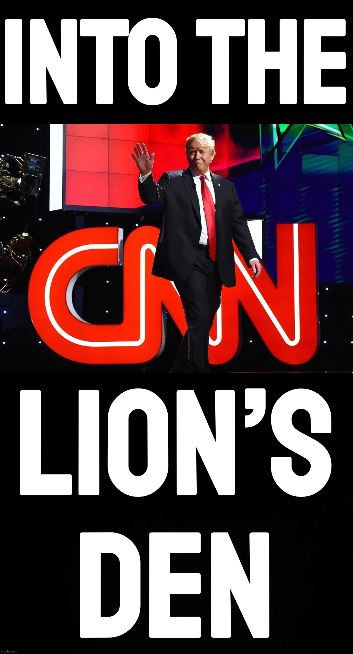 President Donald J. Trump (the real President) accepts invitation to ASTONISH & OBLITERATE the fake MSM. #daniel #gowithgod | image tagged in donald trump into the lion s den,cnn,cnn fake news,donald trump,msm lies,msm | made w/ Imgflip meme maker
