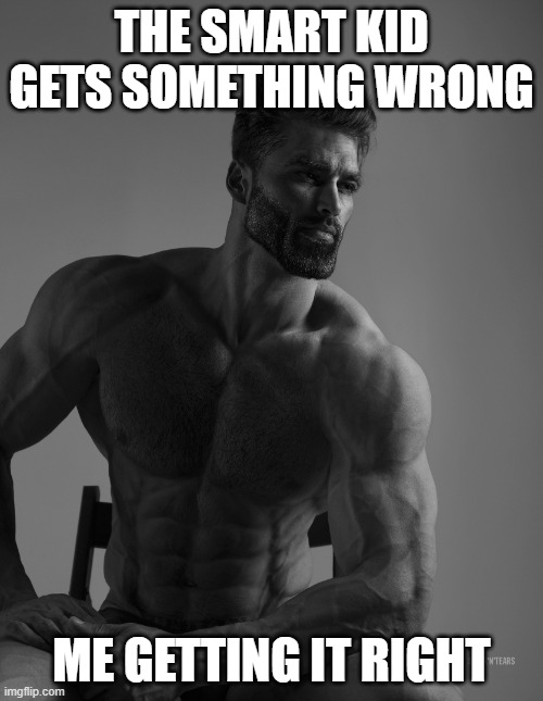 Giga Chad | THE SMART KID GETS SOMETHING WRONG; ME GETTING IT RIGHT | image tagged in giga chad | made w/ Imgflip meme maker