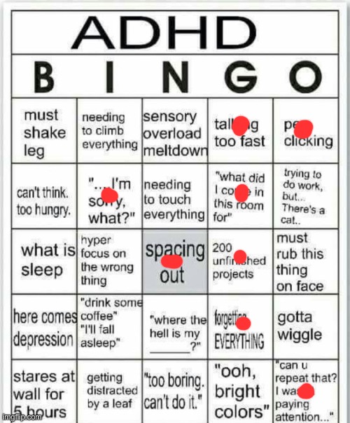 adhd bingo | image tagged in adhd bingo | made w/ Imgflip meme maker