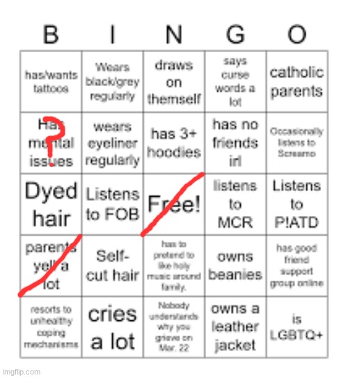 random bingos part 4 | image tagged in emo bingo | made w/ Imgflip meme maker