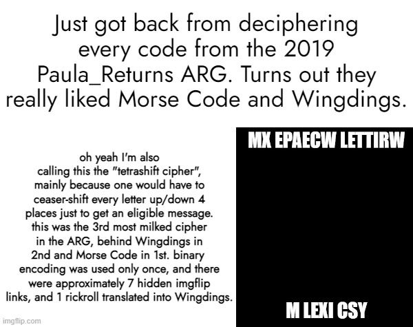 Even my Mandelbrot ARG was better than this bullshit of a cipher dump. | made w/ Imgflip meme maker