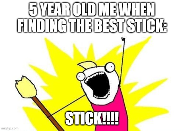 u can relate | 5 YEAR OLD ME WHEN FINDING THE BEST STICK:; STICK!!!! | image tagged in memes,x all the y | made w/ Imgflip meme maker
