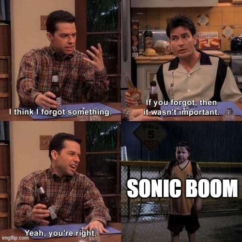 I think I forgot something | SONIC BOOM | image tagged in i think i forgot something | made w/ Imgflip meme maker
