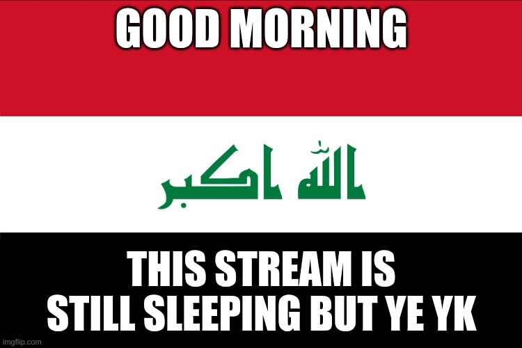 Flag of Iraq | GOOD MORNING; THIS STREAM IS STILL SLEEPING BUT YE YK | image tagged in flag of iraq | made w/ Imgflip meme maker