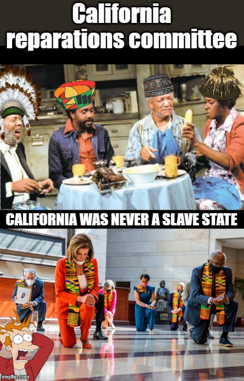 FACT | California reparations committee; CALIFORNIA WAS NEVER A SLAVE STATE | image tagged in democrats | made w/ Imgflip meme maker