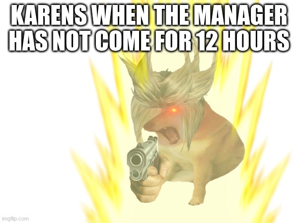 karen doggo 4 | KARENS WHEN THE MANAGER HAS NOT COME FOR 12 HOURS | made w/ Imgflip meme maker
