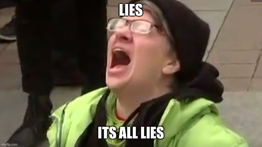 LIES IT’S ALL LIES | LIES; ITS ALL LIES | image tagged in screaming liberal | made w/ Imgflip meme maker
