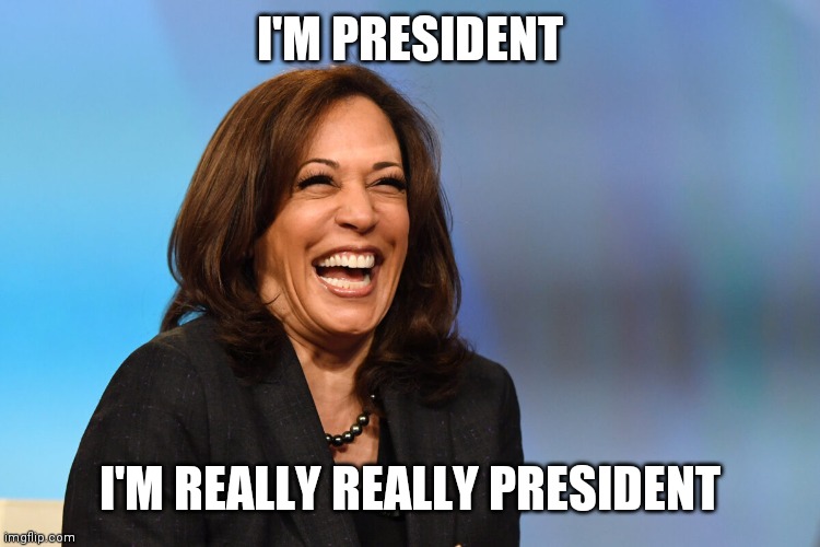 Kamala Harris laughing | I'M PRESIDENT I'M REALLY REALLY PRESIDENT | image tagged in kamala harris laughing | made w/ Imgflip meme maker