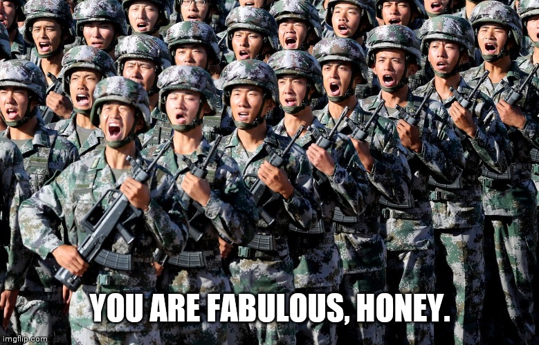 Chinese Army | YOU ARE FABULOUS, HONEY. | image tagged in chinese army | made w/ Imgflip meme maker