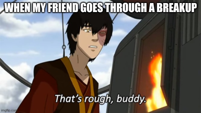 Life is hard | WHEN MY FRIEND GOES THROUGH A BREAKUP | image tagged in zuko thats rough buddy | made w/ Imgflip meme maker
