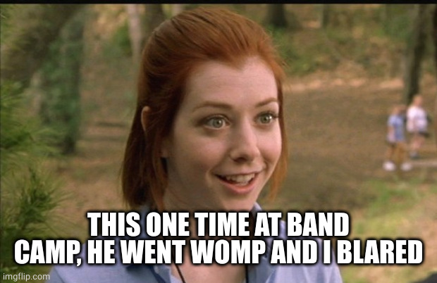 This One Time At Band Camp | THIS ONE TIME AT BAND CAMP, HE WENT WOMP AND I BLARED | image tagged in this one time at band camp | made w/ Imgflip meme maker