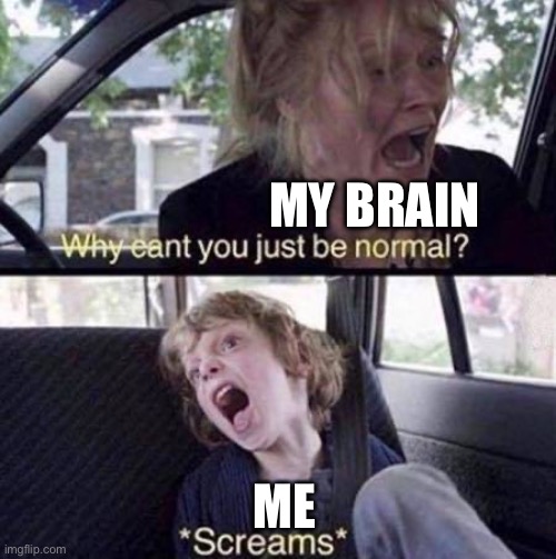 Why Can't You Just Be Normal | MY BRAIN; ME | image tagged in why can't you just be normal | made w/ Imgflip meme maker