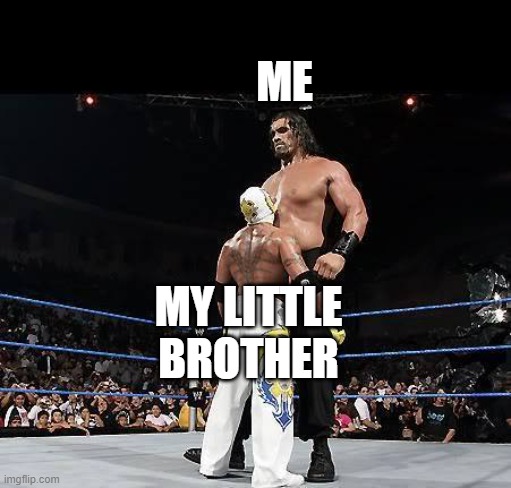 WWEbigvsSmall | ME; MY LITTLE BROTHER | image tagged in wwebigvssmall | made w/ Imgflip meme maker