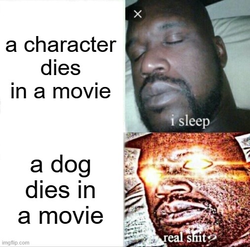 Sleeping Shaq | a character dies in a movie; a dog dies in a movie | image tagged in memes,sleeping shaq | made w/ Imgflip meme maker