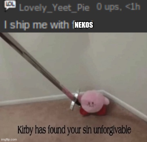 kirby has found his sin unforgivable | NEKOS | image tagged in i ship me with food,kirby has found your sin unforgivable | made w/ Imgflip meme maker