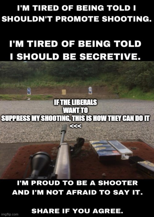 Suppression | IF THE LIBERALS WANT TO SUPPRESS MY SHOOTING, THIS IS HOW THEY CAN DO IT
<<< | image tagged in gun control | made w/ Imgflip meme maker