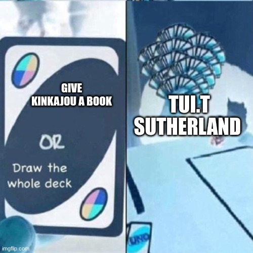 kinkajou | TUI.T SUTHERLAND; GIVE KINKAJOU A BOOK | image tagged in uno cards or draw the whole deck | made w/ Imgflip meme maker