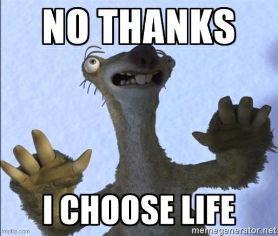 image tagged in no thanks i choose life | made w/ Imgflip meme maker