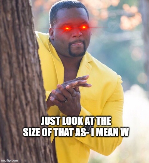 W | JUST LOOK AT THE SIZE OF THAT AS- I MEAN W | image tagged in black guy hiding behind tree | made w/ Imgflip meme maker