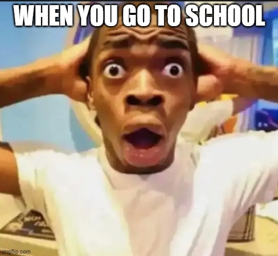 soo true | WHEN YOU GO TO SCHOOL | image tagged in surprised black guy | made w/ Imgflip meme maker