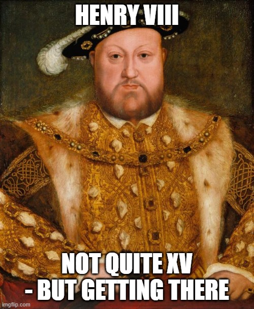 King Henry VIII | HENRY VIII; NOT QUITE XV - BUT GETTING THERE | image tagged in king henry viii | made w/ Imgflip meme maker