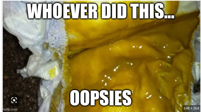 Baby poop | WHOEVER DID THIS... OOPSIES | image tagged in poopy | made w/ Imgflip meme maker
