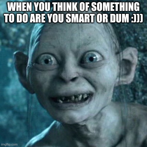 I THINK.....DUM | WHEN YOU THINK OF SOMETHING TO DO ARE YOU SMART OR DUM :))) | image tagged in memes,gollum,funny memes,dumb | made w/ Imgflip meme maker