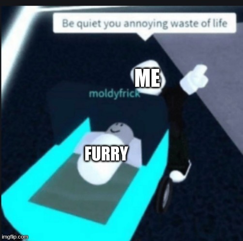 annoying furry. | ME; FURRY | image tagged in be quiet you annoying waste of life,mod note lmao | made w/ Imgflip meme maker