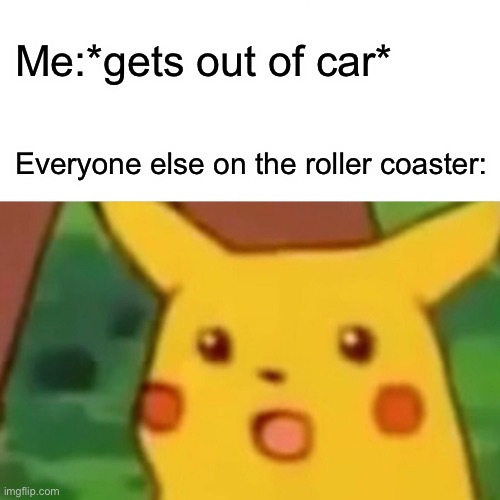 Surprised Pikachu | Me:*gets out of car*; Everyone else on the roller coaster: | image tagged in memes,surprised pikachu,roller coaster | made w/ Imgflip meme maker