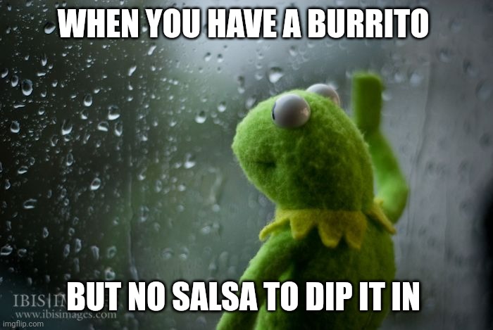 No salsa??? | WHEN YOU HAVE A BURRITO; BUT NO SALSA TO DIP IT IN | image tagged in kermit window | made w/ Imgflip meme maker