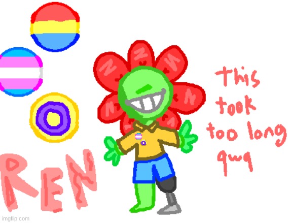 new character meet ren. ( my hand is dying ) questions in comments | image tagged in lgbtq,flower,plantie,intersex,pansexual,transgender | made w/ Imgflip meme maker