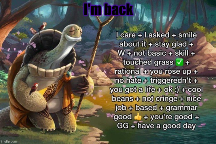 hemwo chat | I'm back | image tagged in oogway ratio | made w/ Imgflip meme maker